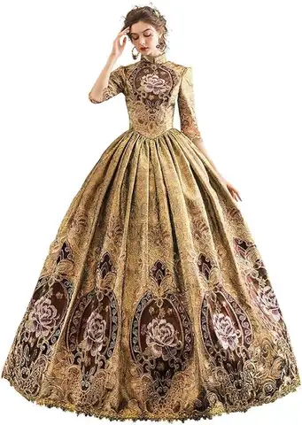 KEMAO Rococo Baroque Marie Antoinette Ball Dresses 18th Century Renaissance Dress Historical Period Victorian Golden Gown