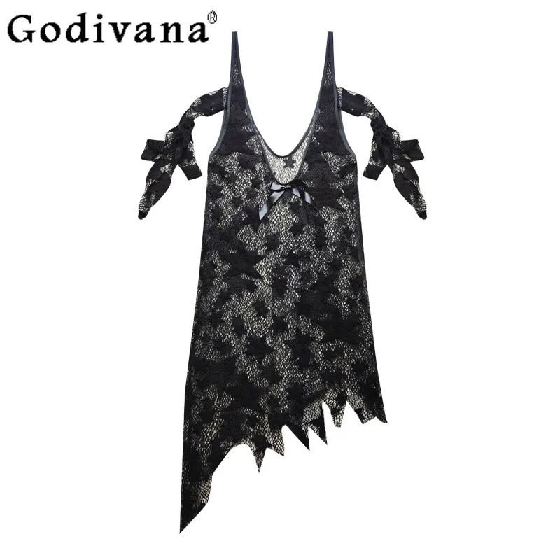 Summer Black Irregular Hollow Out Suspender Long Dress Punk Girl Star Gauze Sexy V-neck Fashion Versatile Chic Personalized Vest
Summer Black Irregular Hollow Out Suspender Long Dress Punk Girl Star Gauze Sexy V-neck Fashion Versatile Chic Personalized Vest