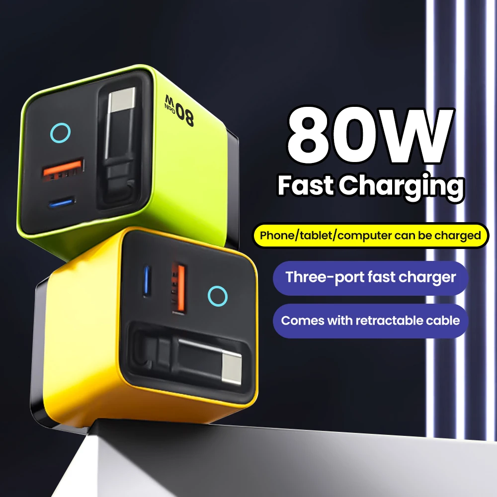 80W Fast Charging USB C Charger With Magnetic Retractable Cable Quick Charge Phone Charger Adapter For iphone 16 15 Samsung
80W Fast Charging USB C Charger With Magnetic Retractable Cable Quick Charge Phone Charger Adapter For iphone 16 15 Samsung