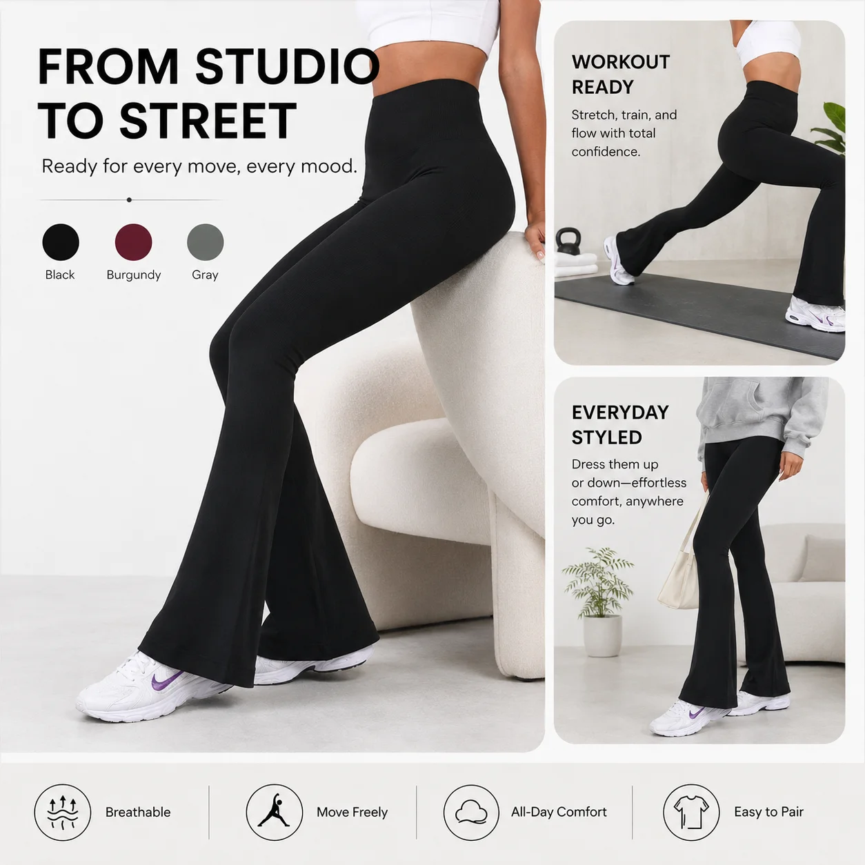 Womens Flared Yoga Pants, High Waisted Flare Leggings Bottom Bootcut Yoga Pants 5 S134d30af03c642648b0873d22864ce55e