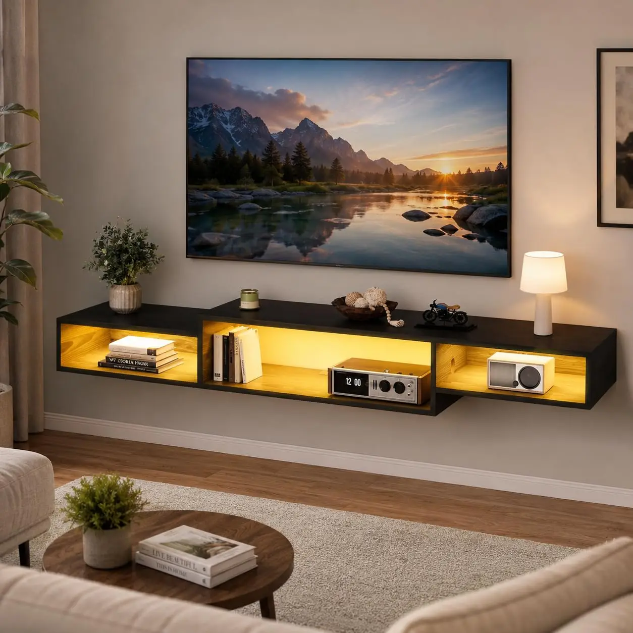Floating TV Stand with Upgraded LED Lights, 59'' Floating TV Shelf with Power Outlet, Entertainment Center with, Customized
Floating TV Stand with Upgraded LED Lights, 59'' Floating TV Shelf with Power Outlet, Entertainment Center with, Customized