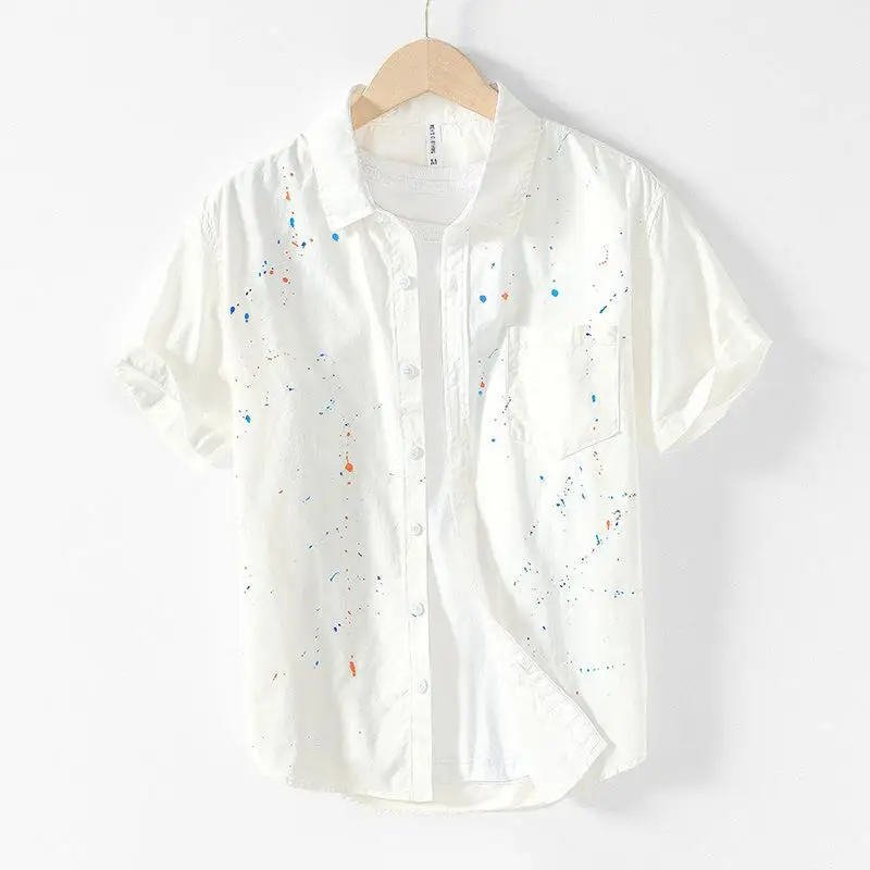 Casual Splash Designer Shirts Male Summer Short Sleeve White Shirt Men 100%Cotton Button Up Shirt Lapel Fashion Youth Streetwear
Casual Splash Designer Shirts Male Summer Short Sleeve White Shirt Men 100%Cotton Button Up Shirt Lapel Fashion Youth Streetwear