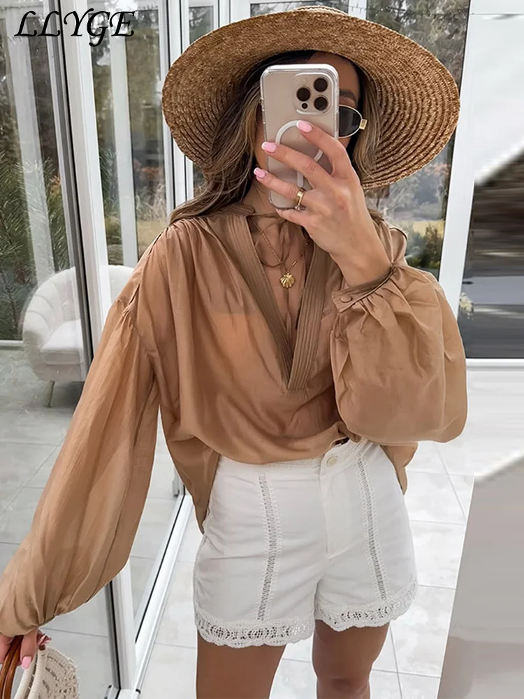 Casual Women's Lace Up Hollow Out Shirts Loose O-neck Lantern Sleeve Spliced Blouses 2025 Spring Summer Lady Commute Chic Tops
Casual Women's Lace Up Hollow Out Shirts Loose O-neck Lantern Sleeve Spliced Blouses 2025 Spring Summer Lady Commute Chic Tops