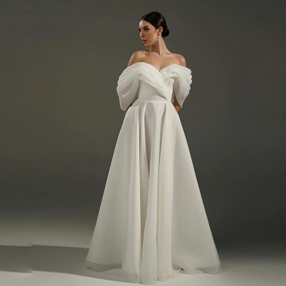 Modest Off-Shoulder Organza Pleated Formal Prom Party Dress Backless Long Evening Prom Gown for Bridal Vestidos De Novia
Modest Off-Shoulder Organza Pleated Formal Prom Party Dress Backless Long Evening Prom Gown for Bridal Vestidos De Novia