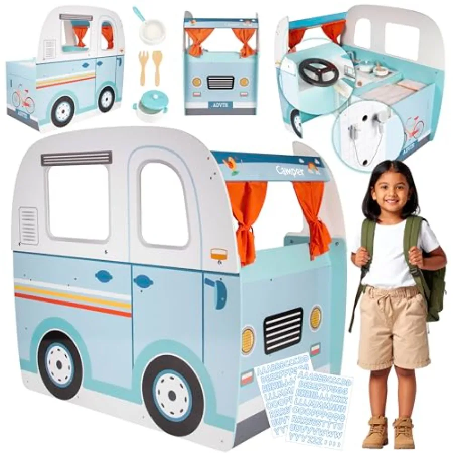 Wooden Play Camper Van Toy Playset for Indoor Retro Car Camping Travel RV Adventure: Natural Wood, Cream Teal, Smooth Steering
Wooden Play Camper Van Toy Playset for Indoor Retro Car Camping Travel RV Adventure: Natural Wood, Cream Teal, Smooth Steering