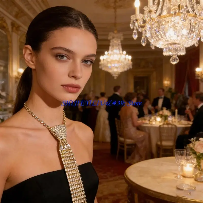E21F Rhinestones Necktie Long Necklace Choker Jewelry for Evening Gala Formal Event
E21F Rhinestones Necktie Long Necklace Choker Jewelry for Evening Gala Formal Event