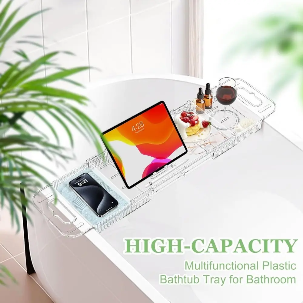 Anti-Slip Expandable Bathtub Tray Scratchproof Mat with Handles Transparent Bathtub Table with Phone Holder Large Capacity
Anti-Slip Expandable Bathtub Tray Scratchproof Mat with Handles Transparent Bathtub Table with Phone Holder Large Capacity