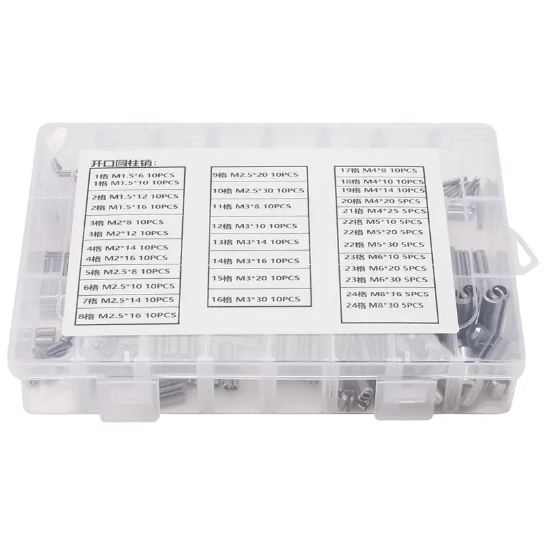 A64Z 280Pcs Stainless Steel Spring Pin Tension Elastic Cylindrical Cotter Pins Set M1.5 M2 M2.5 M3 M5 M6 M8 Dowel
A64Z 280Pcs Stainless Steel Spring Pin Tension Elastic Cylindrical Cotter Pins Set M1.5 M2 M2.5 M3 M5 M6 M8 Dowel