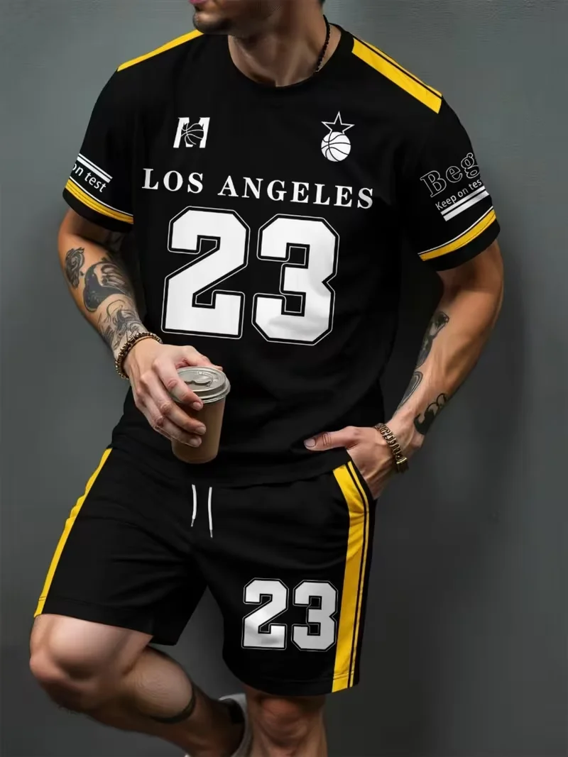 Summer Men's Sports Set Los Angeles NO.23 Print Long Sleeve T-Shirt+Shorts Graphic Tee Plus Size Women's Sport Two-piece set
Summer Men's Sports Set Los Angeles NO.23 Print Long Sleeve T-Shirt+Shorts Graphic Tee Plus Size Women's Sport Two-piece set