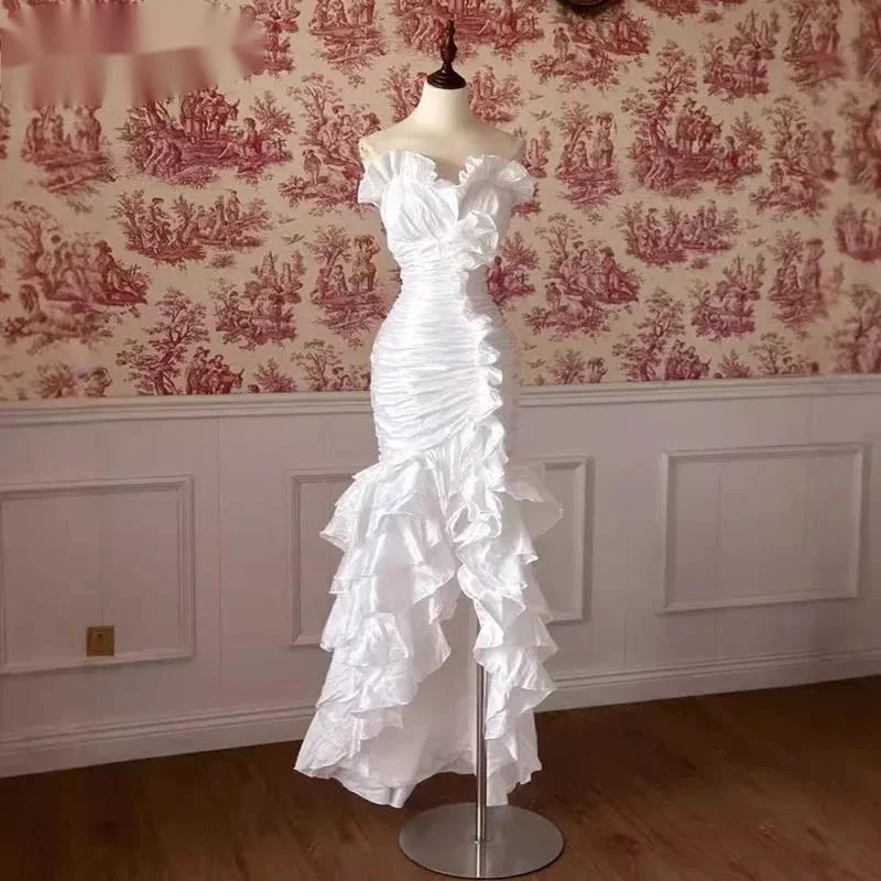 Fashion Multilayer Ruffles Strapless Dress Women's Slach Neck Slim Irregular Fishtail Wedding Dresses Summe 1YXV
Fashion Multilayer Ruffles Strapless Dress Women's Slach Neck Slim Irregular Fishtail Wedding Dresses Summe 1YXV