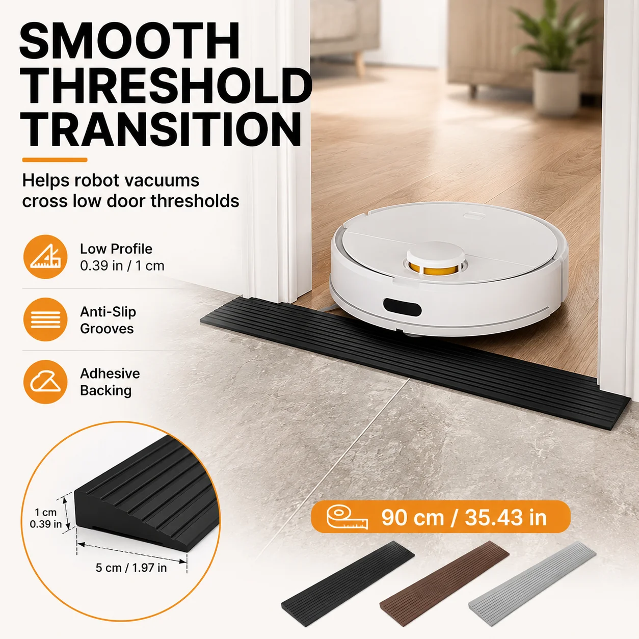 1PC 90x5cm Self Adhesive Threshold Ramp Strip PVC Non Slip Door Step Mat for Robot Vacuum Cleaner