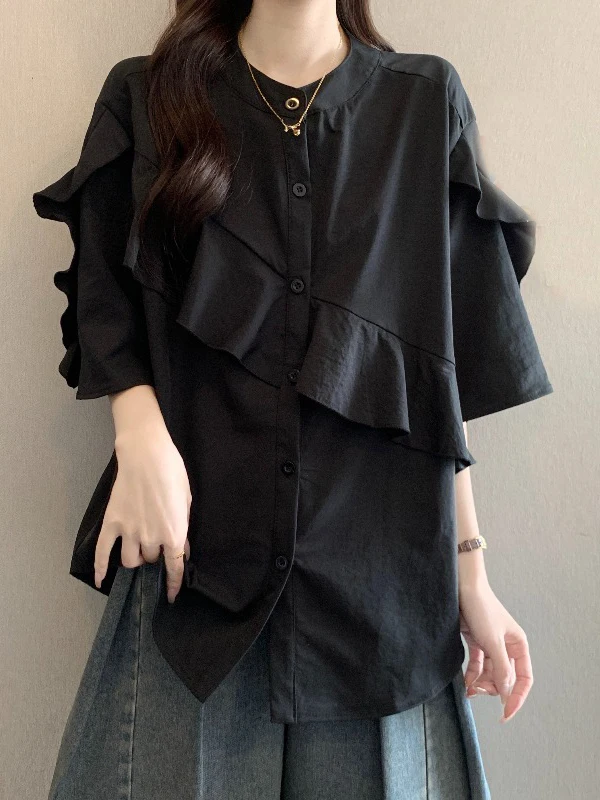 Elegant Short Sleeve Shirt Women's Fashion Spring Summer New plus Size Big MM Lace Hem Shoulder Length Shirt Korean Style Com...
Elegant Short Sleeve Shirt Women's Fashion Spring Summer New plus Size Big MM Lace Hem Shoulder Length Shirt Korean Style Com...