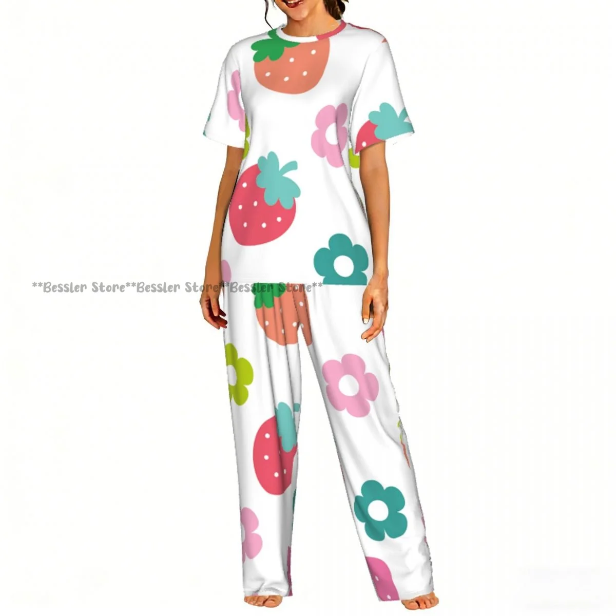 Women's Cute Strawberry And Flower short sleeve trousers casual pajamas set
Women's Cute Strawberry And Flower short sleeve trousers casual pajamas set
