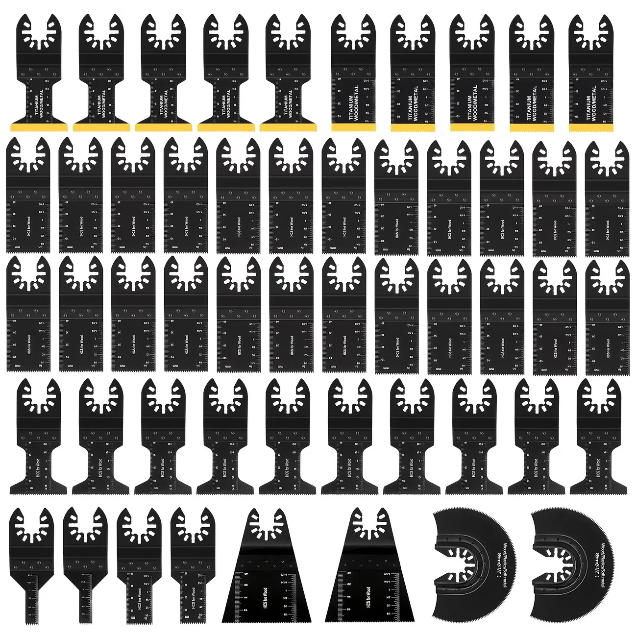 12/35/52pcs 8 Different Sizes Oscillating Saw Blades Wood And Metal Plastics Cutting Universal Quick Release Multi Tool Blades
12/35/52pcs 8 Different Sizes Oscillating Saw Blades Wood And Metal Plastics Cutting Universal Quick Release Multi Tool Blades