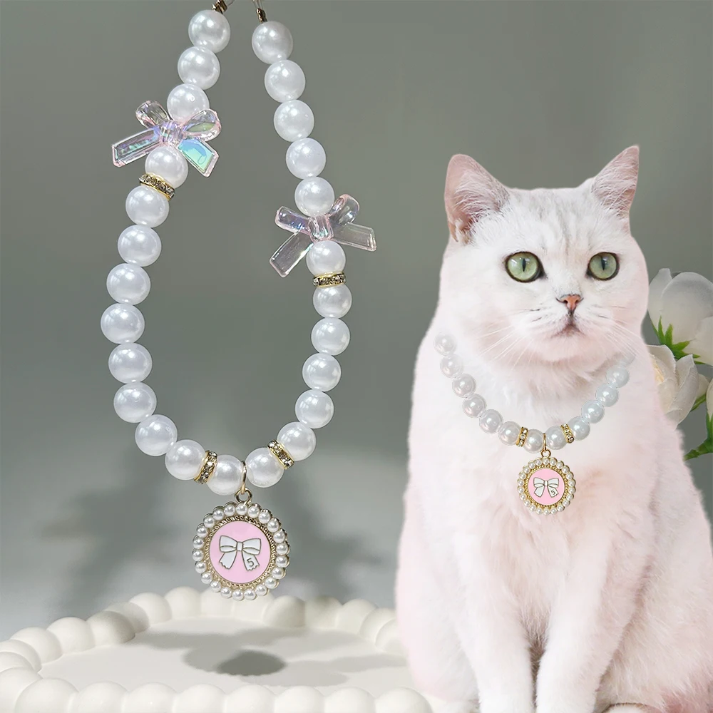Cute Pet Cat Collar Pearl Necklace with Bowknot Puppy Dogs Ornament Accessory Pink Bows Stylish Wedding Party Adjustable
Cute Pet Cat Collar Pearl Necklace with Bowknot Puppy Dogs Ornament Accessory Pink Bows Stylish Wedding Party Adjustable