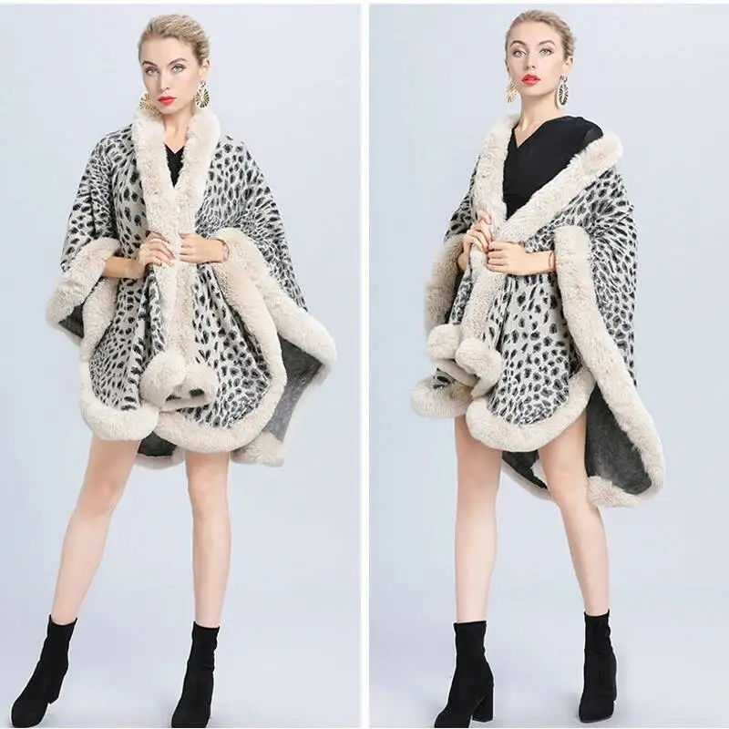 Fashion Classic Leopard Jacquard Knit Faux Fur Trims Cape Outerwear Women Autumn Winter Long Loose Shawl Poncho Wraps Cardigan
Fashion Classic Leopard Jacquard Knit Faux Fur Trims Cape Outerwear Women Autumn Winter Long Loose Shawl Poncho Wraps Cardigan