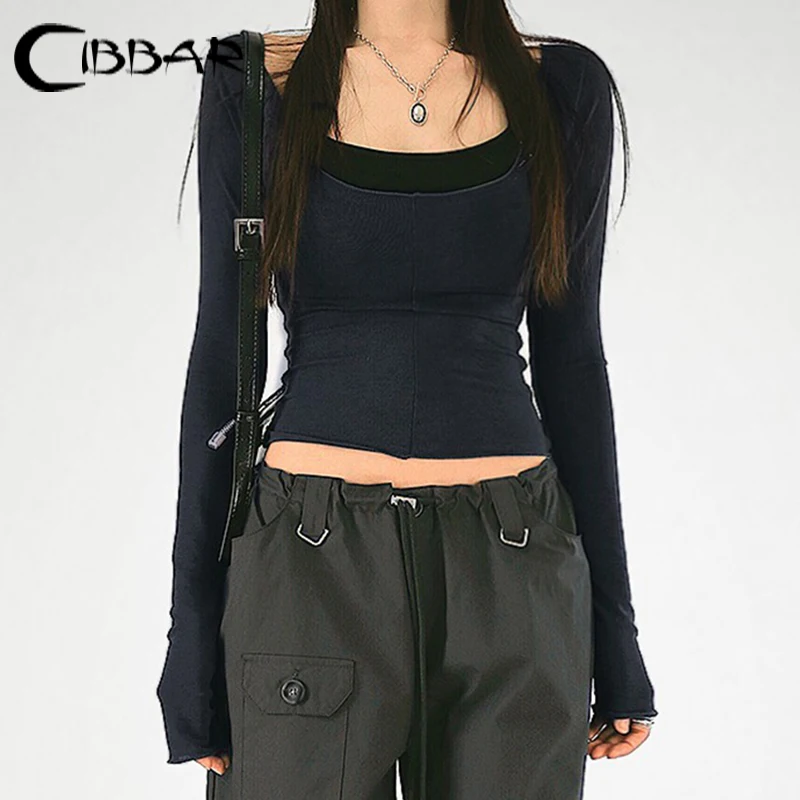 CIBBAR Casual Stitching Crop Top Two Pice Black Sleeveless Strap Top and Full Sleeve Skinny T Shirt Women Spring Autumn Tees y2k
CIBBAR Casual Stitching Crop Top Two Pice Black Sleeveless Strap Top and Full Sleeve Skinny T Shirt Women Spring Autumn Tees y2k