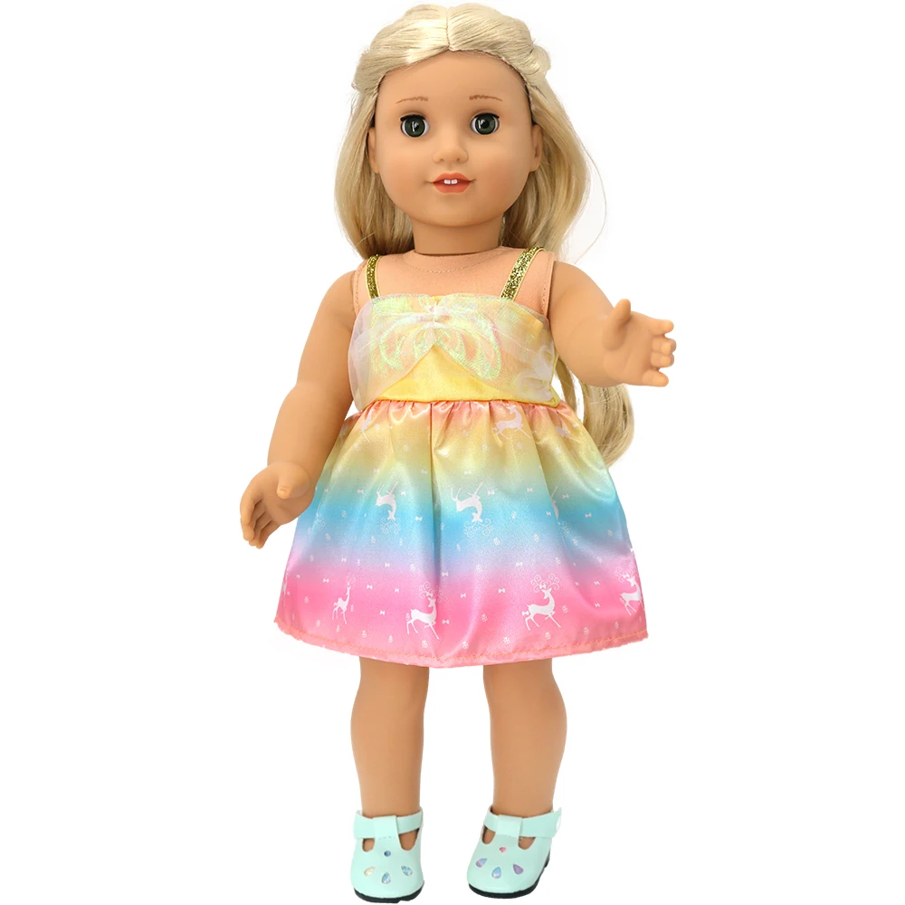 18 Inch Doll Rainbow Deer Print Dress, Polyester Sleeveless Outfit, Doll Clothing Accessory, No Doll or Shoes Included
18 Inch Doll Rainbow Deer Print Dress, Polyester Sleeveless Outfit, Doll Clothing Accessory, No Doll or Shoes Included