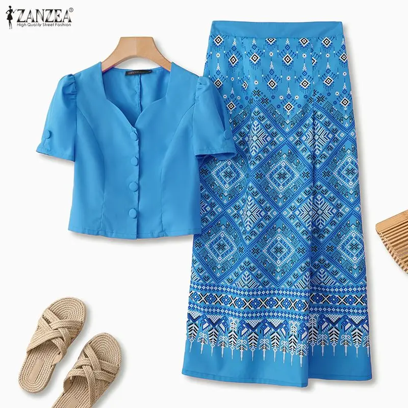 Women Summer 2 Pieces Sets Ethnic Style 2PCS Outfits Dress Sets ZANZEA Square Neck Short Sleeve Cropped Tops Printed Skirt Suit
Women Summer 2 Pieces Sets Ethnic Style 2PCS Outfits Dress Sets ZANZEA Square Neck Short Sleeve Cropped Tops Printed Skirt Suit