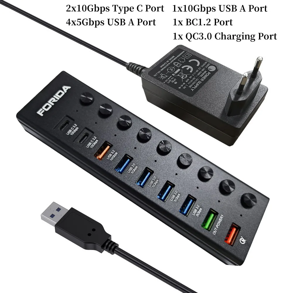 FORIDA 9in1 USB3.2 Hub Алюминий 5 Гбит/с 10 Гбит/с Тип C USB A Разветвитель BC1.2 QC 3.0 Зарядный адаптер для ноутбука Macbook
FORIDA 9in1 USB3.2 Hub Алюминий 5 Гбит/с 10 Гбит/с Тип C USB A Разветвитель BC1.2 QC 3.0 Зарядный адаптер для ноутбука Macbook