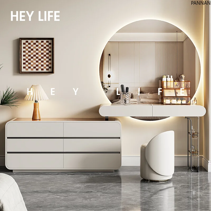 Cream wind dresser, bedroom six-chest cabinet integrated modern simple large round mirror makeup table
Cream wind dresser, bedroom six-chest cabinet integrated modern simple large round mirror makeup table