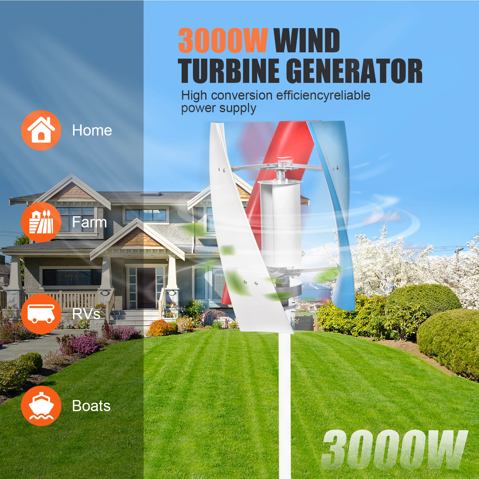 3000W 24V Vertical Wind Turbine | 3000W 24V Wind Powered Generator | Quiet Windmill Generator Kit for Boats, Terraces, Cabins, Home Street Lighting
3000W 24V Vertical Wind Turbine | 3000W 24V Wind Powered Generator | Quiet Windmill Generator Kit for Boats, Terraces, Cabins, Home Street Lighting