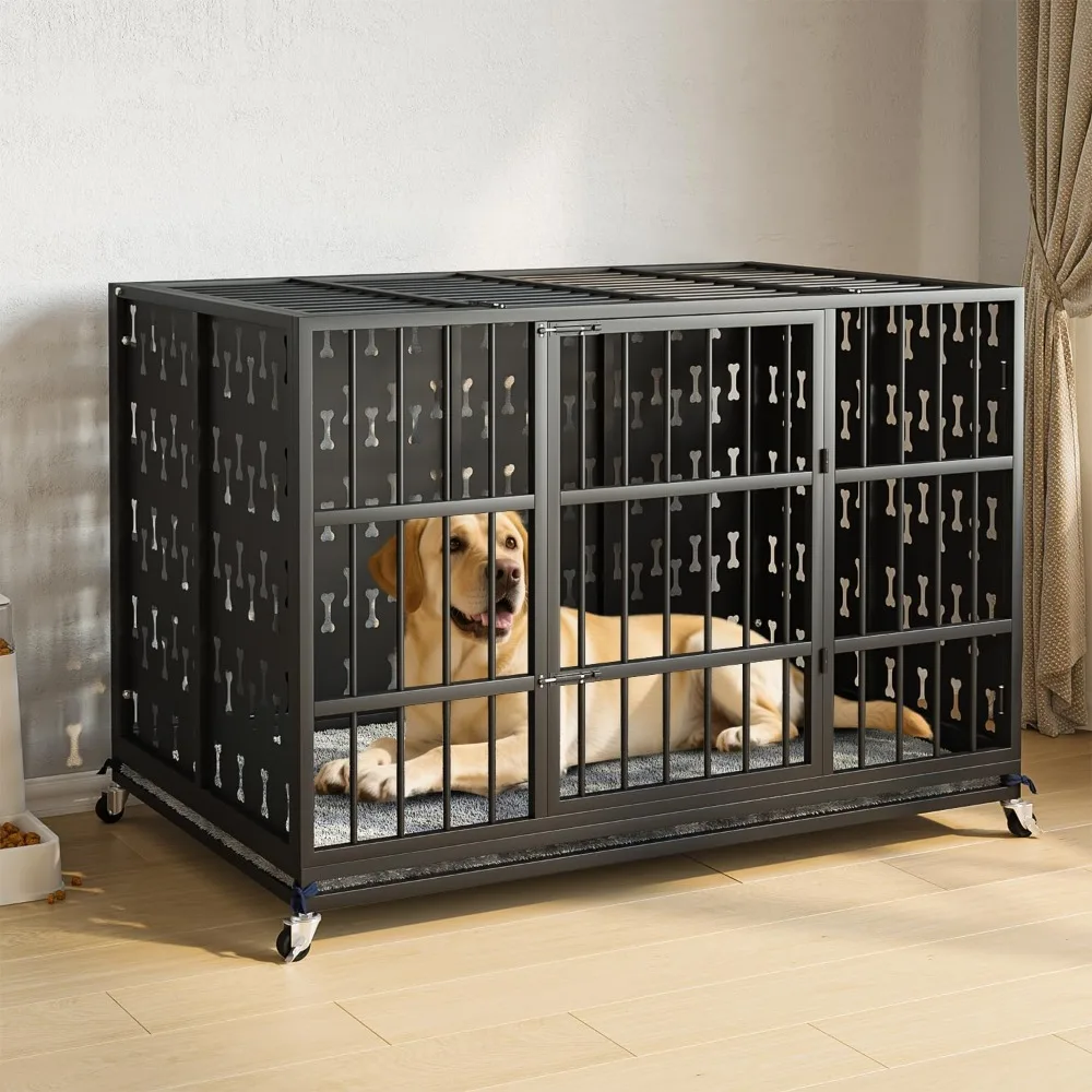 48 Inch Large Dog Crate with Soft Pad Collapsible Heavy Duty Dog Crate Modern Bone-Shaped Pattern Big Dog Cage Indoor/Outdoor fo
48 Inch Large Dog Crate with Soft Pad Collapsible Heavy Duty Dog Crate Modern Bone-Shaped Pattern Big Dog Cage Indoor/Outdoor fo