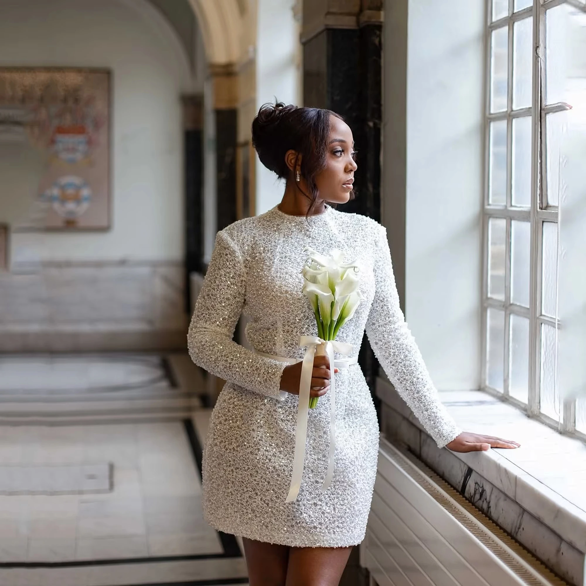 African Short Wedding Dresses High Neck Long Sleeve Luxury Civil Bride Dress Mini Lace Bridal Gown Vestido De Novia Customized
African Short Wedding Dresses High Neck Long Sleeve Luxury Civil Bride Dress Mini Lace Bridal Gown Vestido De Novia Customized