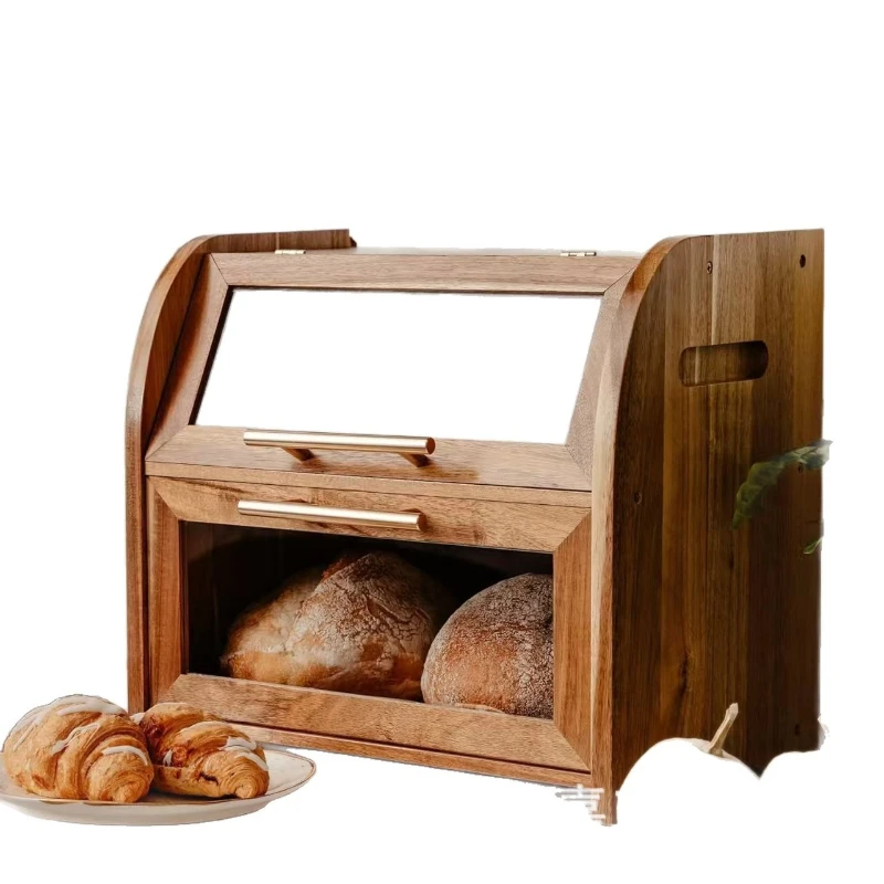 Cross-border solid wood double-layer bread box, kitchen countertop with transparent glass, food storage box, wooden bread box.
Cross-border solid wood double-layer bread box, kitchen countertop with transparent glass, food storage box, wooden bread box.