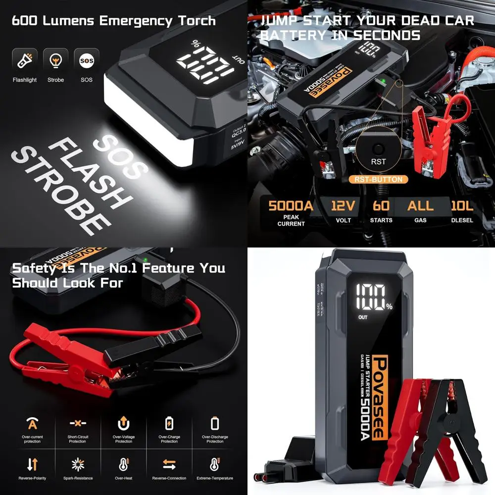 5000A Jump Starter A40 Автомобильный аккумуляторный стартер, 12 В Jump Box для автомобиля до всех газовых или 10-литровых дизельных двигателей, перемычка стартера P
5000A Jump Starter A40 Автомобильный аккумуляторный стартер, 12 В Jump Box для автомобиля до всех газовых или 10-литровых дизельных двигателей, перемычка стартера P