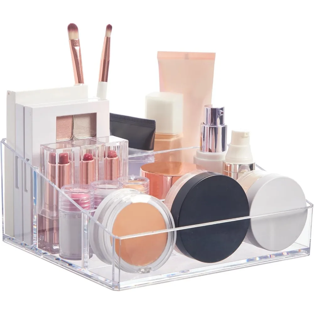 Clear Plastic Small Vanity Makeup Organizer 4 Compartment Holder for Brushes Palettes Beauty Supplies
Clear Plastic Small Vanity Makeup Organizer 4 Compartment Holder for Brushes Palettes Beauty Supplies