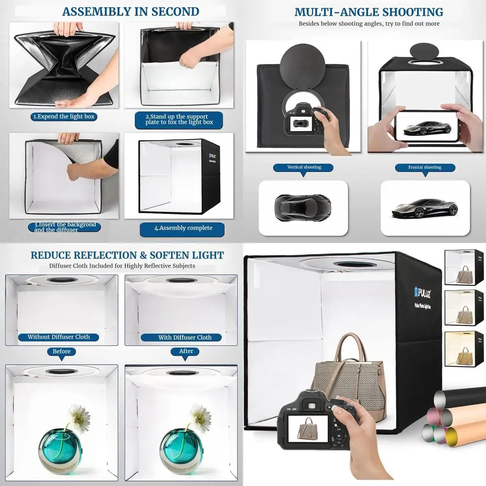 16x16 Pro Dimmable Photo Studio Light Box Kit with 160 LED Lights & 6 Double-Sided Backgrounds for Product Shots
16x16 Pro Dimmable Photo Studio Light Box Kit with 160 LED Lights & 6 Double-Sided Backgrounds for Product Shots