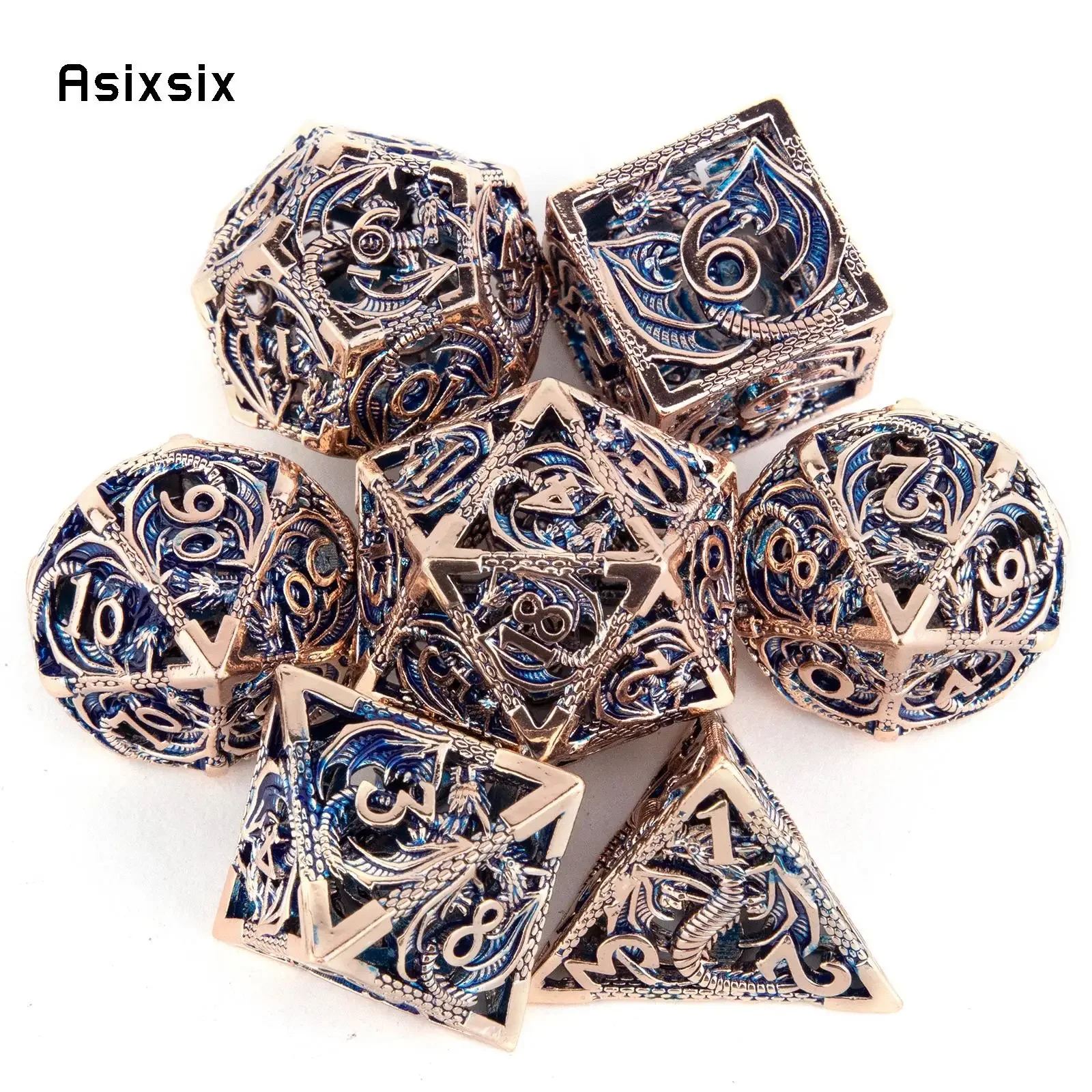 7 Pcs Copper Blue Dragon Metal Dice Hollow Metal Polyhedral Dice Set Suitable for Role-Playing RPG Board Game Card Game
7 Pcs Copper Blue Dragon Metal Dice Hollow Metal Polyhedral Dice Set Suitable for Role-Playing RPG Board Game Card Game