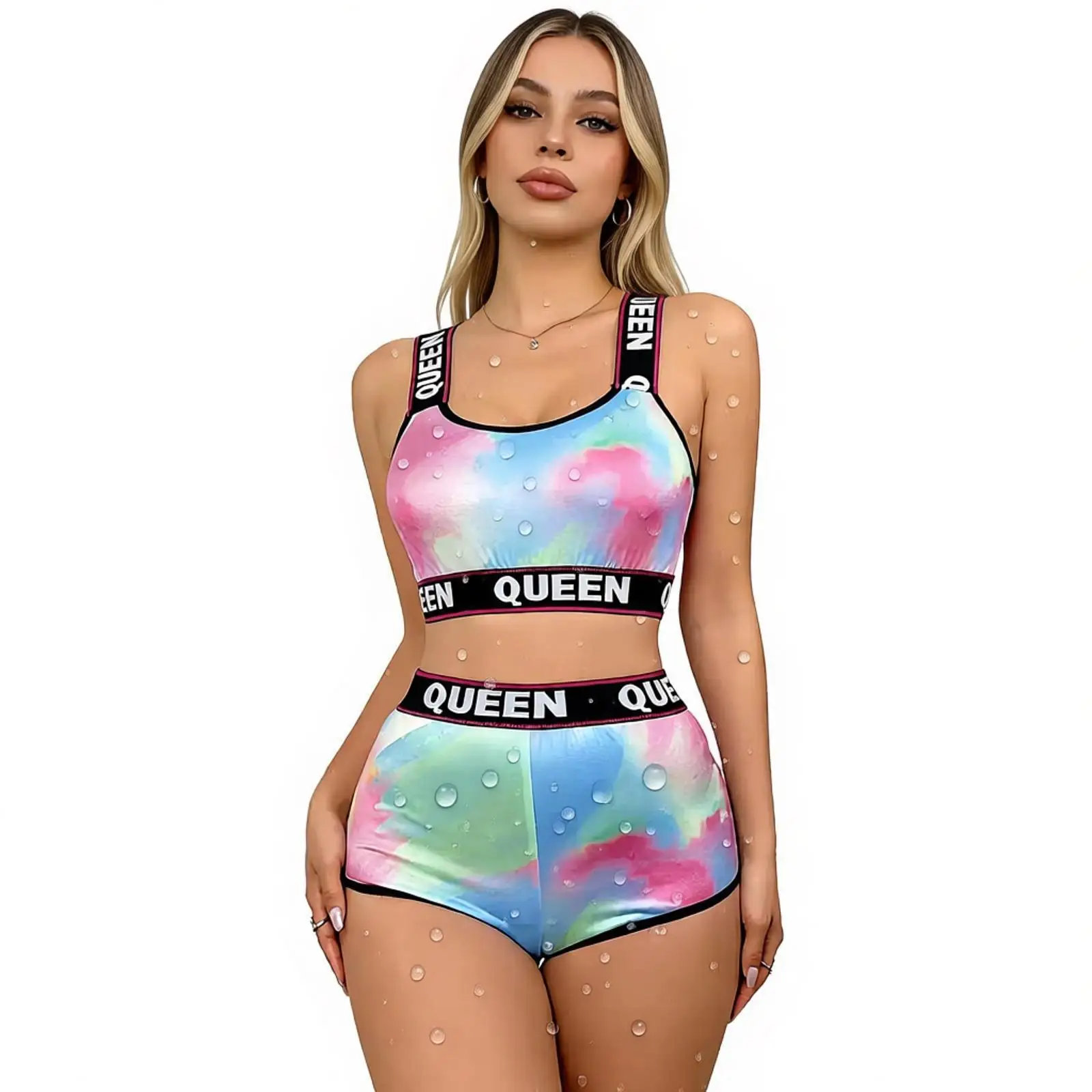Women 2-piece Sports Outfit Letter-printed Wide Shoulder Straps Vest with Sports Shorts for Workout Gym Fitness Running Swimsuit
Women 2-piece Sports Outfit Letter-printed Wide Shoulder Straps Vest with Sports Shorts for Workout Gym Fitness Running Swimsuit