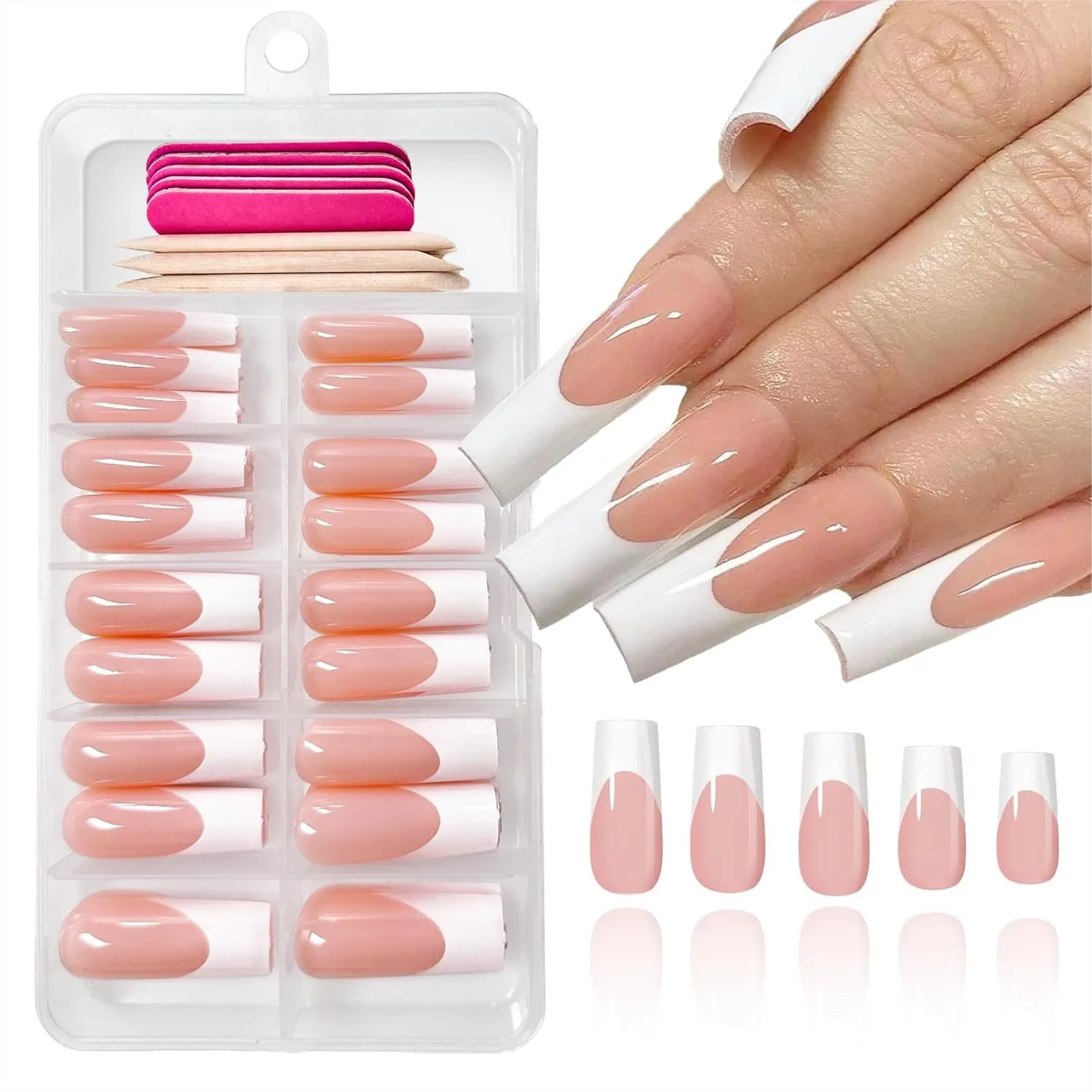 120 Pcs French Tip Press on Nails Long Square Fake Nails with Adhesive Tabs for Women Manicure 12 Sizes
120 Pcs French Tip Press on Nails Long Square Fake Nails with Adhesive Tabs for Women Manicure 12 Sizes