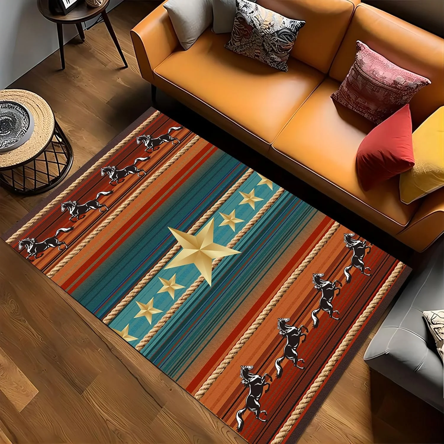 Western Tribal Area Rug, Vintage Stars Orange Striped Pattern Carpet Non-Slip Washable Floor Rug, Indoor Carpet for Living Room
Western Tribal Area Rug, Vintage Stars Orange Striped Pattern Carpet Non-Slip Washable Floor Rug, Indoor Carpet for Living Room