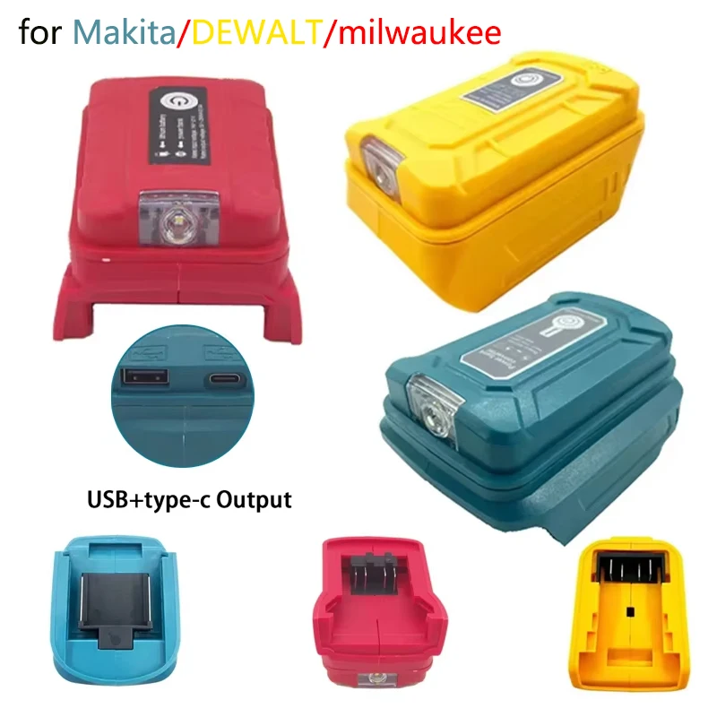 Charger adapter with LED light flashlight for Makita/DEWALT/milwaukee18V Li-ion battery USB type-c phone charger fast charging
Charger adapter with LED light flashlight for Makita/DEWALT/milwaukee18V Li-ion battery USB type-c phone charger fast charging