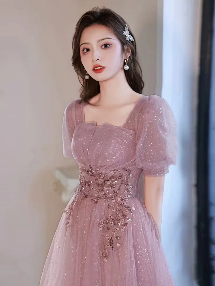 Simple Pink Evening Dress Short Puff Sleeve A-Line Square Collar Applique Beaded Pleated Tulle Women Formal Wedding Gown Vestido
Simple Pink Evening Dress Short Puff Sleeve A-Line Square Collar Applique Beaded Pleated Tulle Women Formal Wedding Gown Vestido