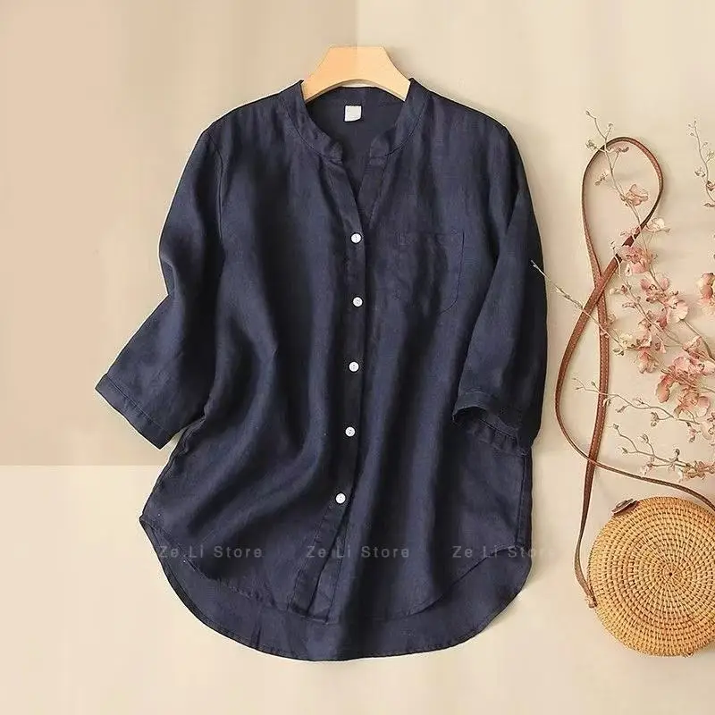 Spring & Fall Retro Slimming Artsyeasiest for Match Cotton and Linen Tops Hemmed Loose Western Style Medium Longshirt
Spring & Fall Retro Slimming Artsyeasiest for Match Cotton and Linen Tops Hemmed Loose Western Style Medium Longshirt