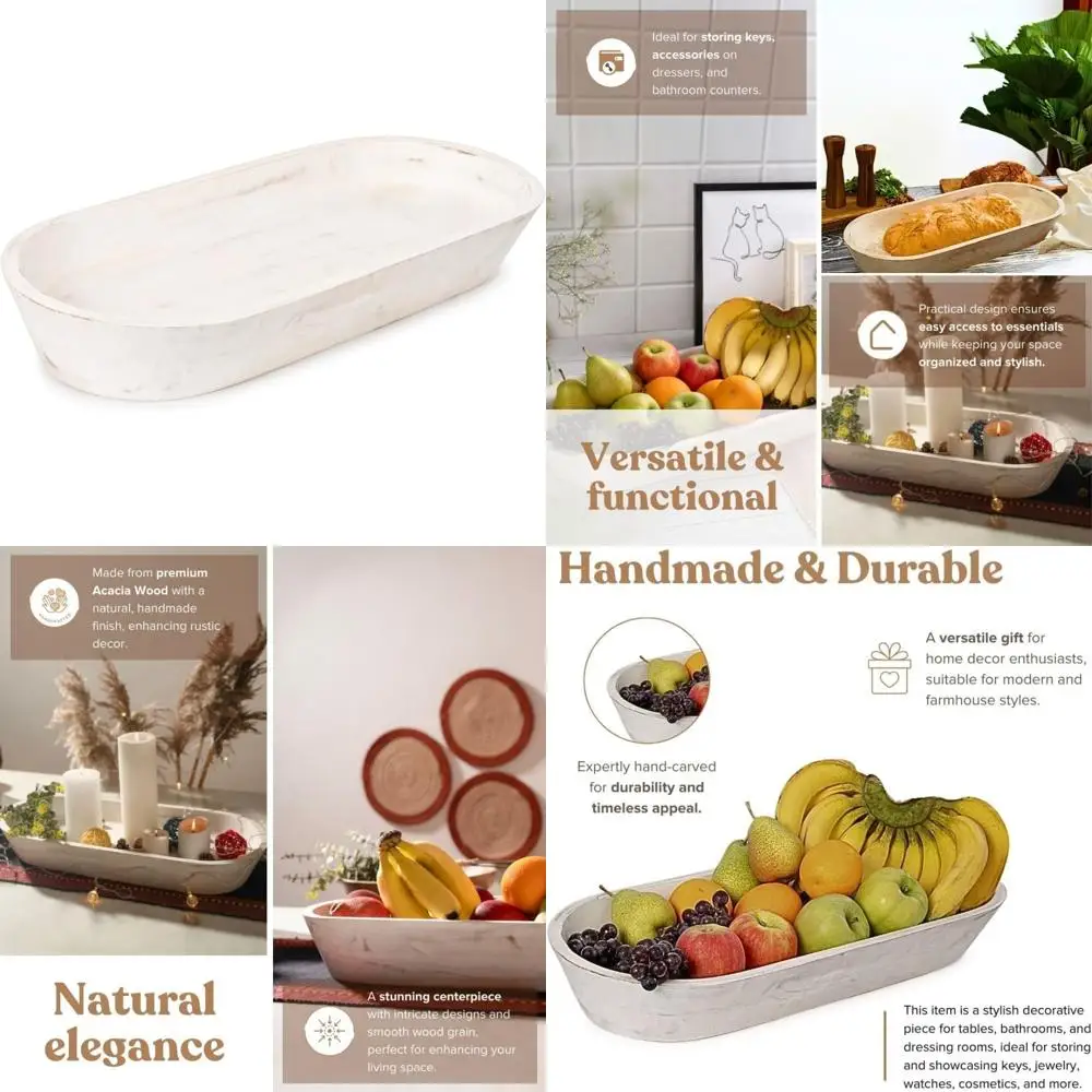 Large Handcrafted Rustic White Acacia Wood Dough Bowl - Decorative Home, Kitchen, and Bathroom Counter Accents
Large Handcrafted Rustic White Acacia Wood Dough Bowl - Decorative Home, Kitchen, and Bathroom Counter Accents