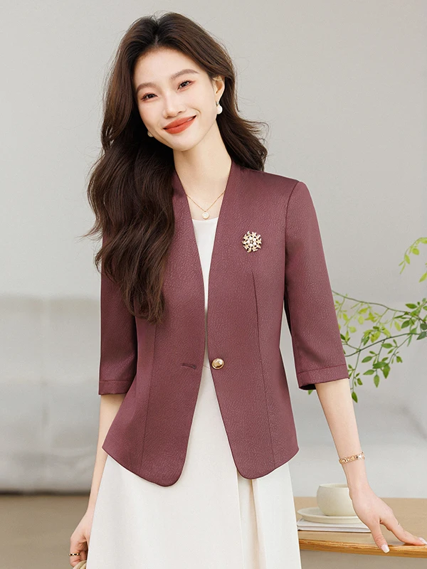 Elegant V-Neck 7/8 Sleeve Suit Jacket Women's Casual Style Fashionable Commute Polyester Fiber Half Pure Color One Button
Elegant V-Neck 7/8 Sleeve Suit Jacket Women's Casual Style Fashionable Commute Polyester Fiber Half Pure Color One Button