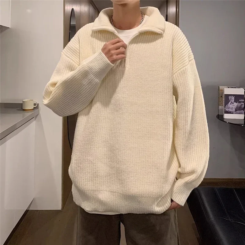 Winter High Street Lapel Half-zip Sweater For Men New Y2K Vintage Pullovers Korean Fashion Solid Color Knitted Jersey Hombre
Winter High Street Lapel Half-zip Sweater For Men New Y2K Vintage Pullovers Korean Fashion Solid Color Knitted Jersey Hombre
