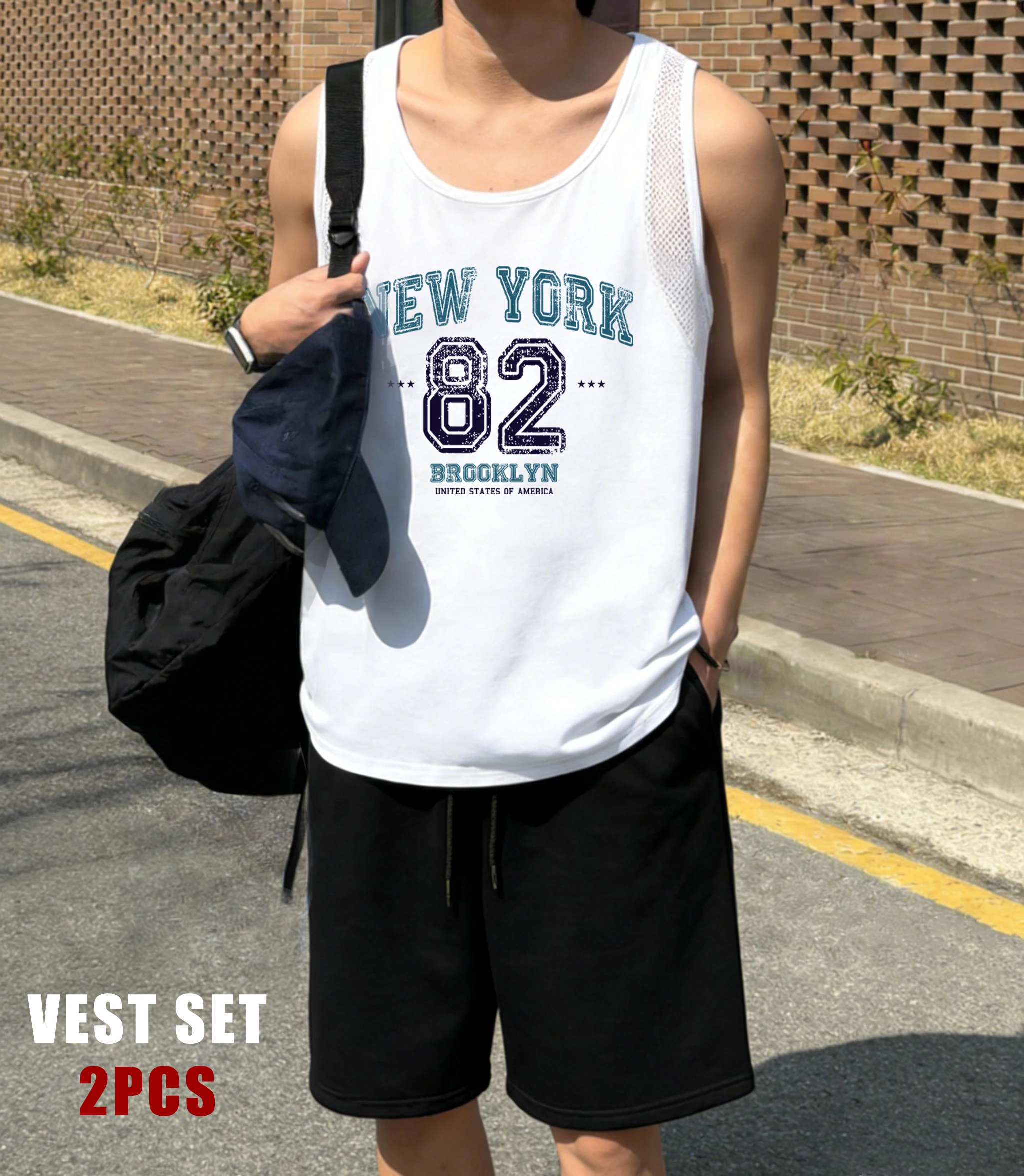 New York 82 Brooklyn Print Men Vest Set Soft Reticular Sleeveless Tee Summer Drawstring Sweatpants Unisex Fashion Sportset
New York 82 Brooklyn Print Men Vest Set Soft Reticular Sleeveless Tee Summer Drawstring Sweatpants Unisex Fashion Sportset