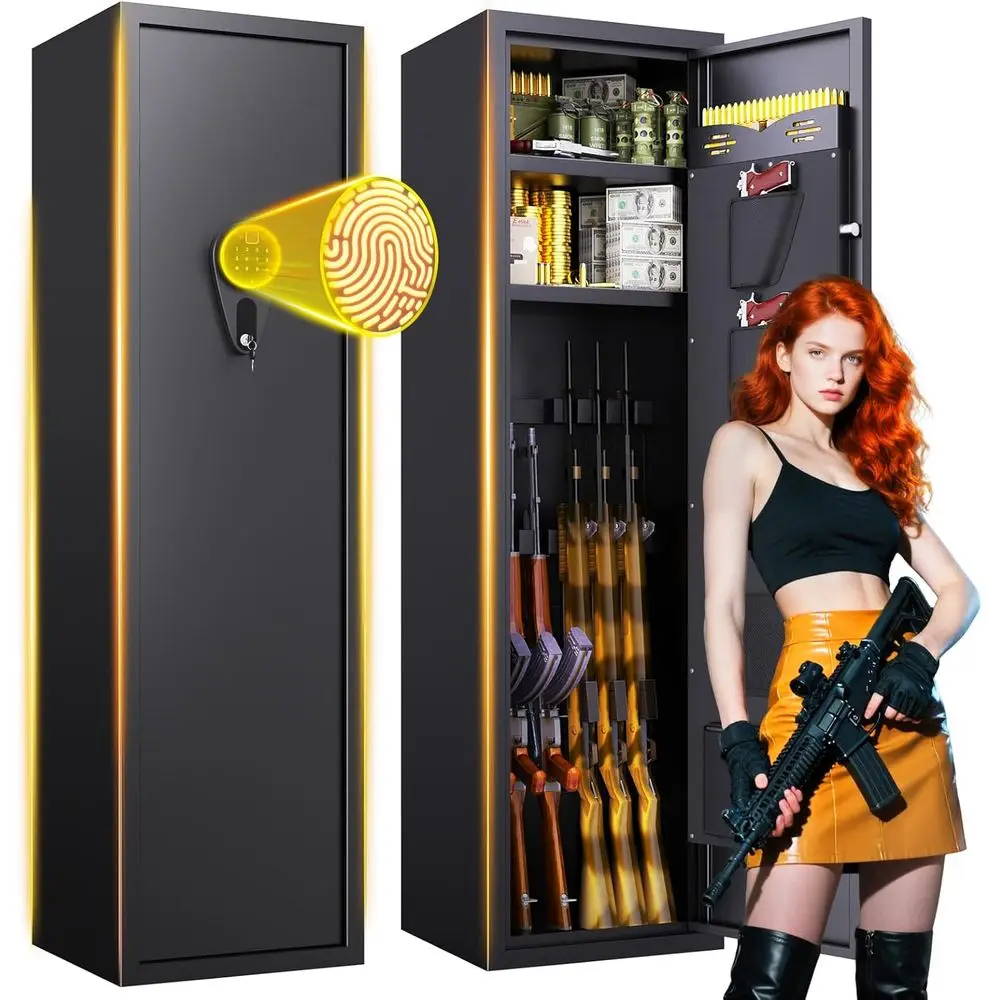 Biometric Large Rifle and Pistol Safe with Quick Access, Removable Shelf and Alarm System