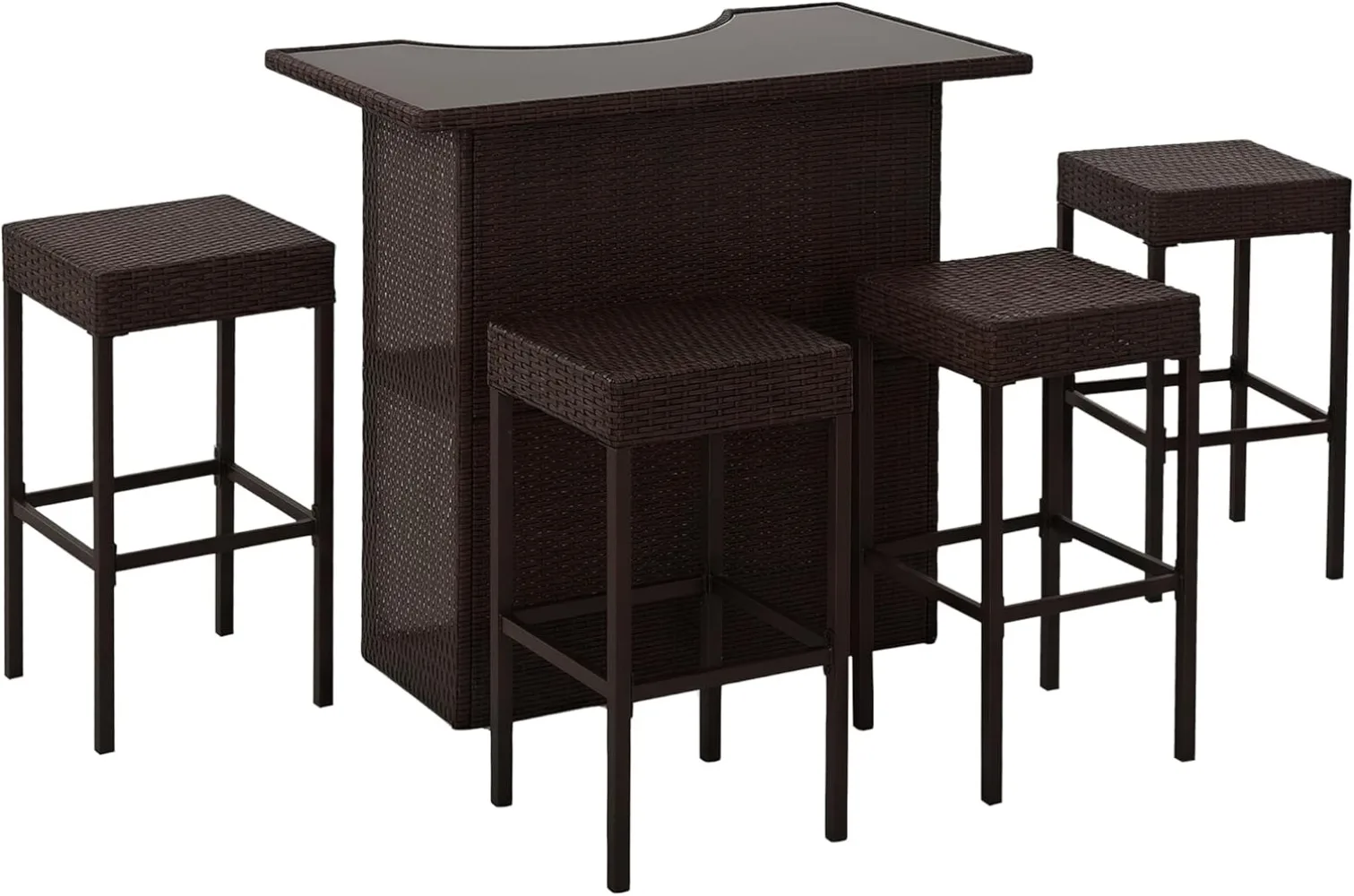 5 Pcs Rattan Wicker Bar Set, High Top Outdoor Table and Chairs, Bar Height Patio Set with Glass Table Top 2 Tier Storage Shelf
5 Pcs Rattan Wicker Bar Set, High Top Outdoor Table and Chairs, Bar Height Patio Set with Glass Table Top 2 Tier Storage Shelf