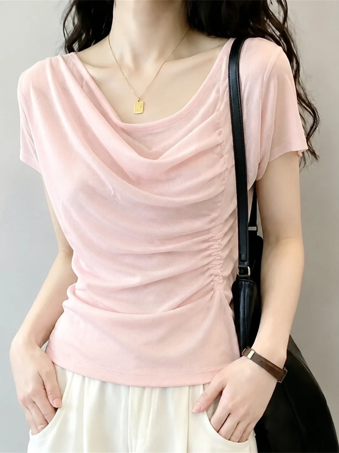 Elegant Sweet Style Short Sleeve T-Shirt Casual Chic Summer Top Classy Atmosphere Small Shirt Commute Korean Version Straight...
Elegant Sweet Style Short Sleeve T-Shirt Casual Chic Summer Top Classy Atmosphere Small Shirt Commute Korean Version Straight...