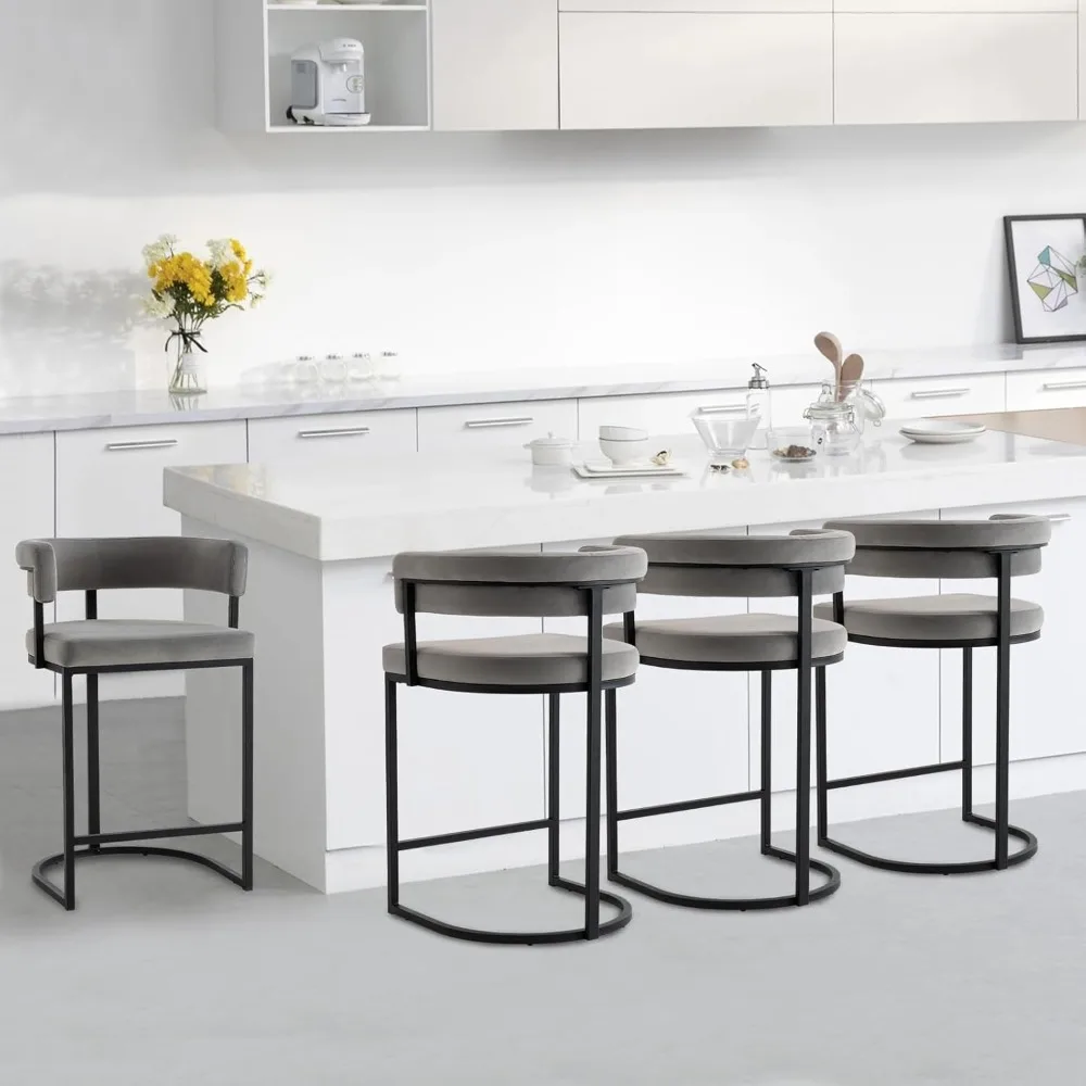 Set of 4 Modern Velvet Bar Stools with Barrel Backrest, Upholstered Seat, and Black Metal Footrest – 25.6-Inch Seat Height
Set of 4 Modern Velvet Bar Stools with Barrel Backrest, Upholstered Seat, and Black Metal Footrest – 25.6-Inch Seat Height