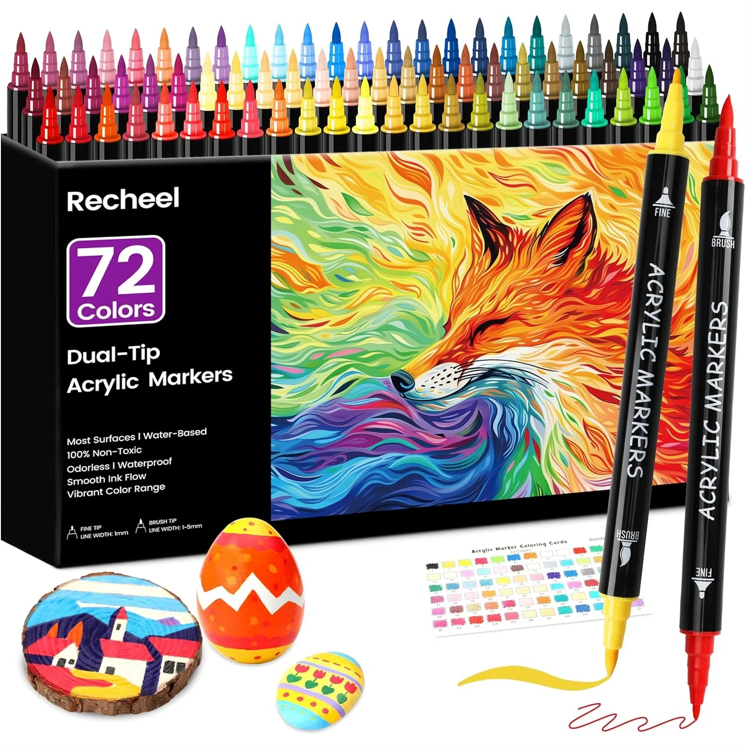 72 Colors Acrylic Paint Markers, Dual Tip with Fine and Brush Pens for Canvas, Wood, Stone, Glass, Ceramic, Metal, Fabric, DIY
72 Colors Acrylic Paint Markers, Dual Tip with Fine and Brush Pens for Canvas, Wood, Stone, Glass, Ceramic, Metal, Fabric, DIY