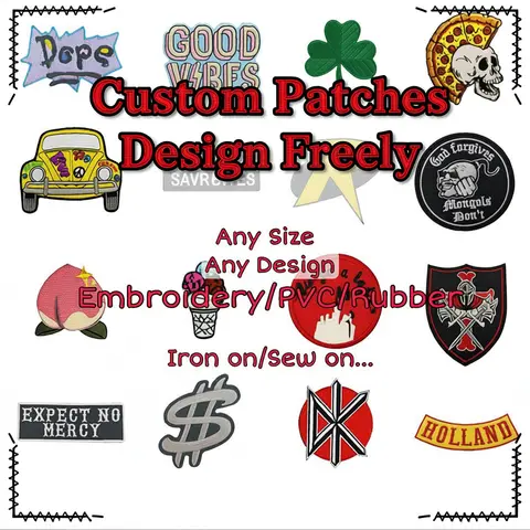 10PCS Custom Embroidery Patches Your Own Design Customized Logo Iron on Brand Name Woven Printed Patch Hook Loop DIY