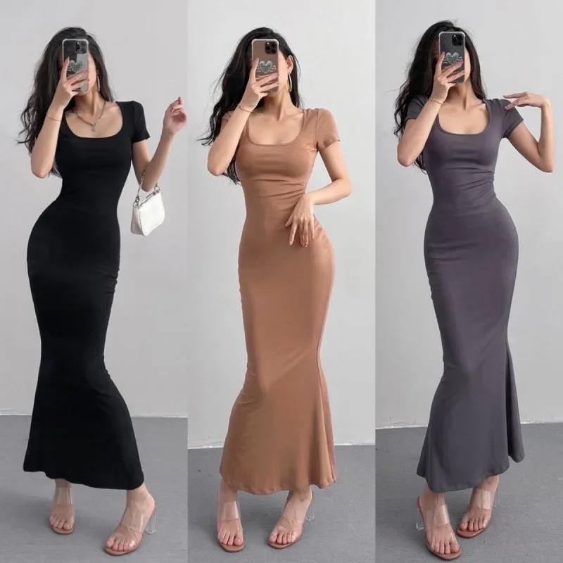 2025 New Summer Solid Slim Sexy Dress Women Short Sleeve Skinny Bodycon Maxi Dresses Woman Korean Party Vestidos Mujer Y2k Dress
2025 New Summer Solid Slim Sexy Dress Women Short Sleeve Skinny Bodycon Maxi Dresses Woman Korean Party Vestidos Mujer Y2k Dress